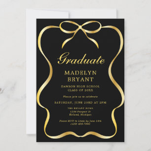 Black and Gold Graduation Grad Party  Invitation