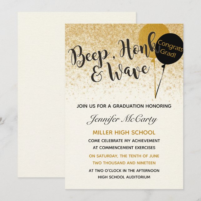 Black and Gold Graduation Invitation (Front/Back)