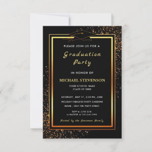 Black and Gold Graduation Invitation Template