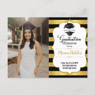 Black and Gold Graduation Invitation with Photo Postcard