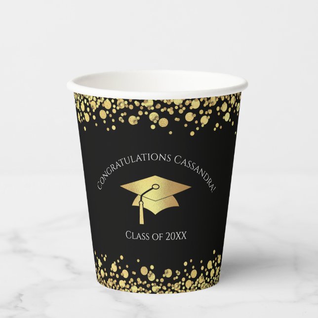 Black and Gold Graduation Paper Cups (Front)