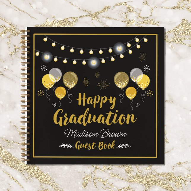 Black and Gold Graduation Party Guest Book (Close up)
