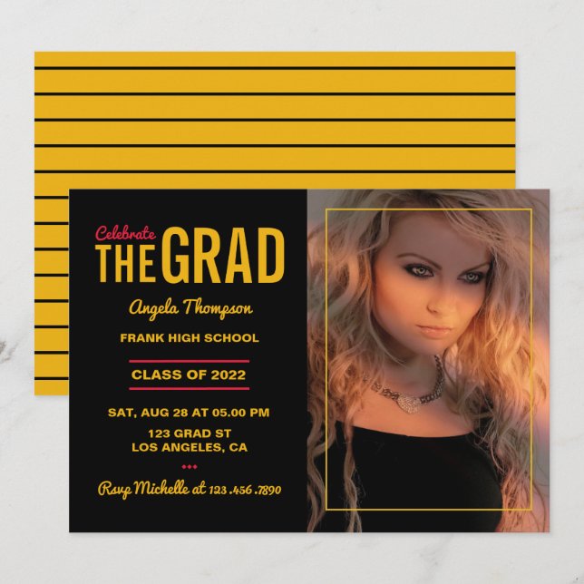 Black and Gold Graduation Party Invitation (Front/Back)
