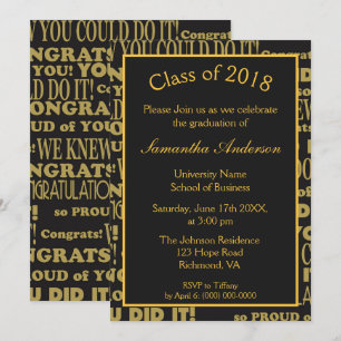 Black and Gold Graduation Party Invitation