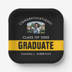  Black and Gold Graduation Personalized Photo Paper Plate