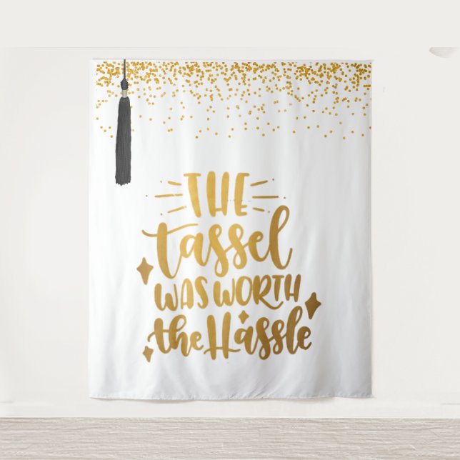 BLACK AND GOLD GRADUATION PHOTO BACKDROP Tapestry (Front)