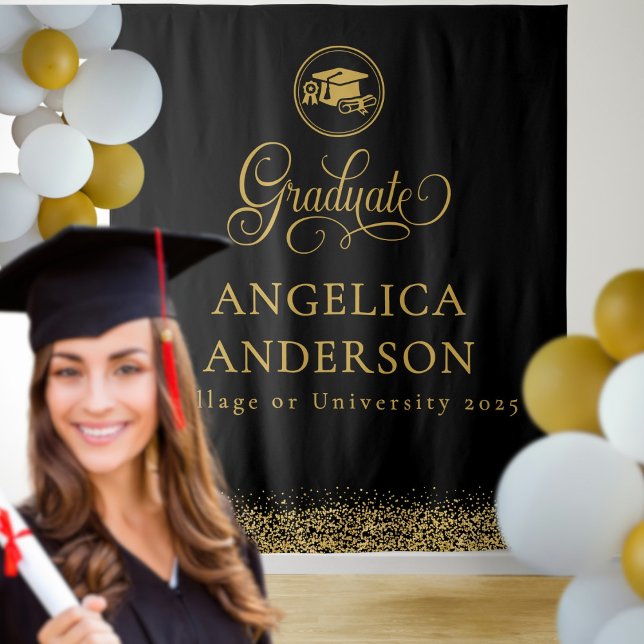 Black and Gold Graduation Photo Backdrop Tapestry (Creator Uploaded)