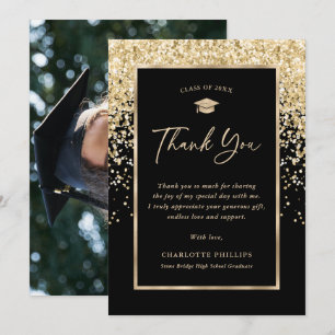 Black and Gold Graduation Photo Thank You Card