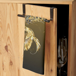 Black and Gold Graphic Art, Elegant Abstract Glow Kitchen Towel