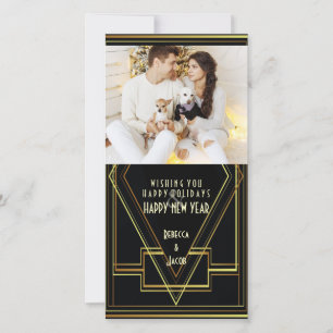 black and gold great gatsby holiday photo card