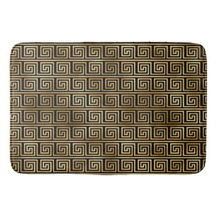 Black and Gold Greek Key Pattern Bath Mat