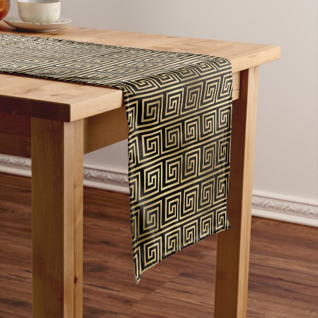 Black and Gold Greek Key Pattern  Short Table Runner (In Situ)