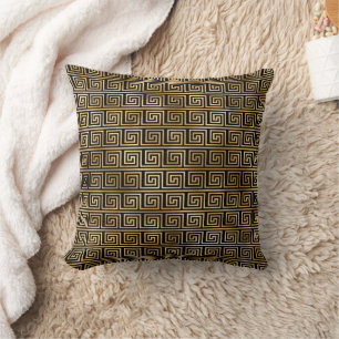 Black and Gold Greek Key Pattern Throw Pillow