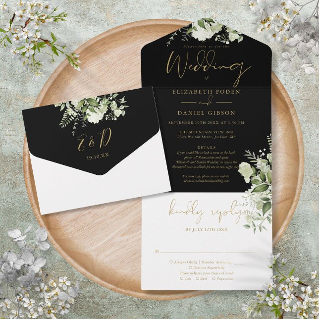 Black And Gold Greenery Details RSVP Wedding All In One Invitation (Black And Gold Greenery Details RSVP Wedding All In One Invitation
)