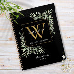 Black and Gold Greenery Leaves Monogram Name 2023 Planner<br><div class="desc">Elegant watercolor greenery monogram name 2023 planner featuring a gold monogram initial. Designed by Thisisnotme©</div>
