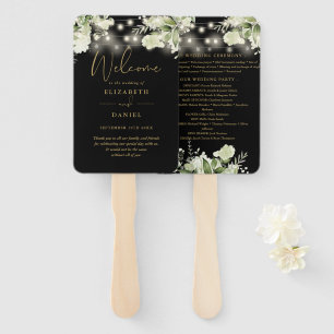 Black And Gold Greenery Wedding Program Heart Hand Fan