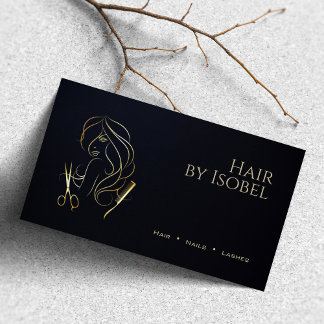 Black and Gold Hair Stylist Business Card