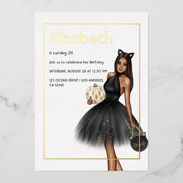 Black and Gold Halloween Birthday Foil Invitation (Front)