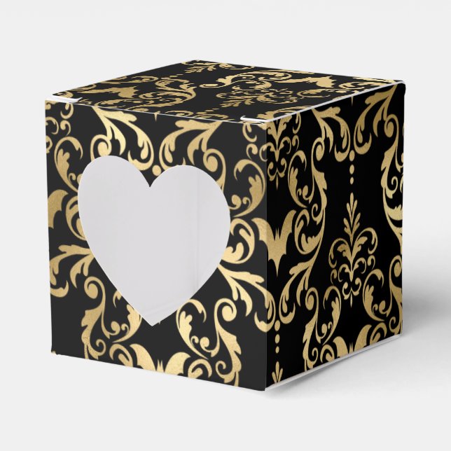 Black and Gold Halloween Damask Favor Box (Front Side)