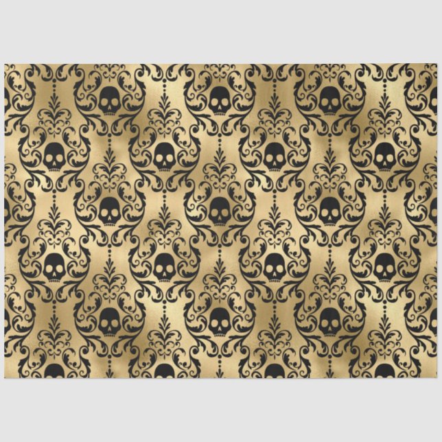 Black and Gold Halloween Damask Tissue Paper (Front)