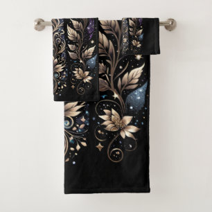 Black And Gold Hand Tattoo Bath Towel Set