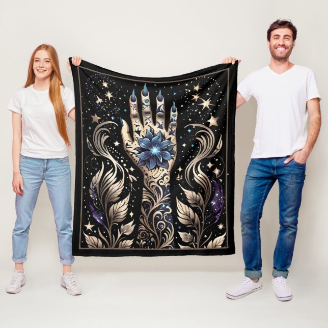 Black And Gold Hand Tattoo Fleece Blanket (In Situ)