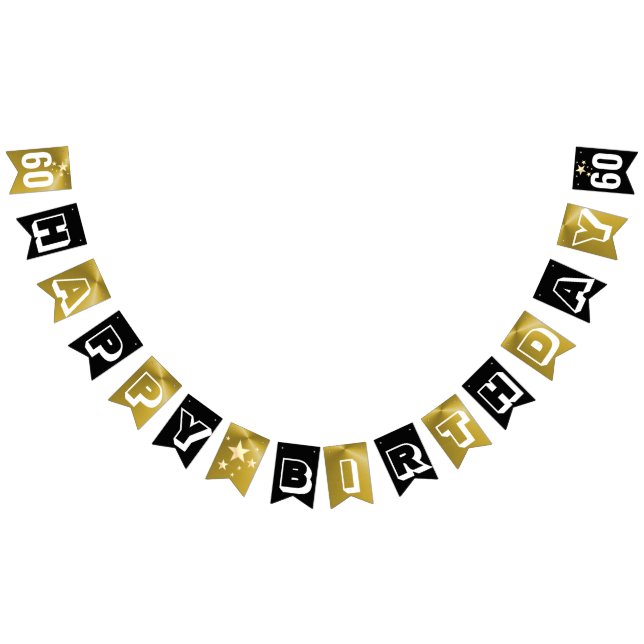 Black And Gold Happy 60th Birthday Bunting Flags (All)