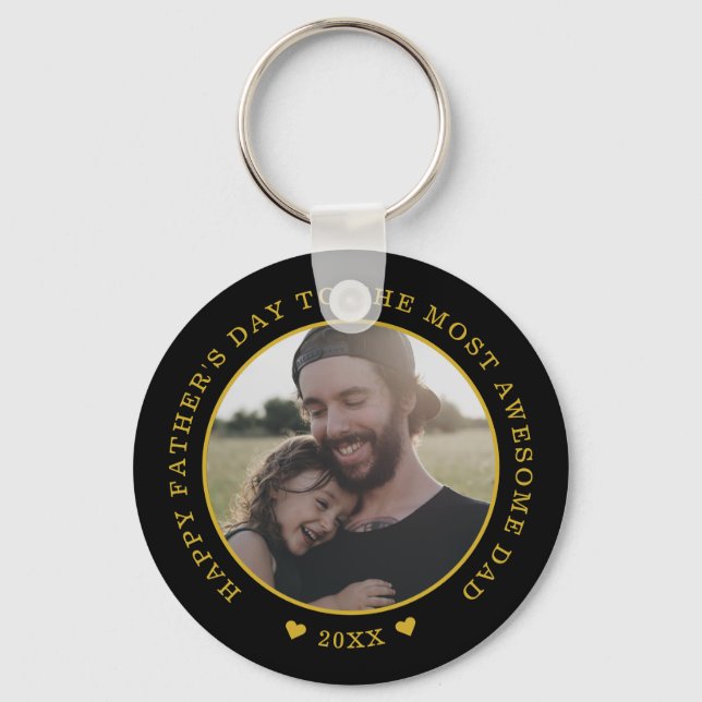 Black And Gold Happy Father's Day Photo   Keychain (Front)