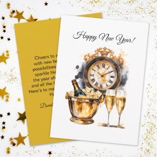 Black and Gold Happy New Year Holiday Card