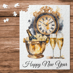 Black and Gold Happy New Year Jigsaw Puzzle