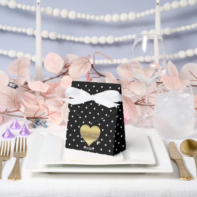 Black And Gold Heart Polka Dots Party Favour Boxes (Wedding)