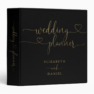 Black And Gold Heart Script Wedding Planner Binder