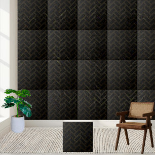 Black and Gold Herringbone Tile