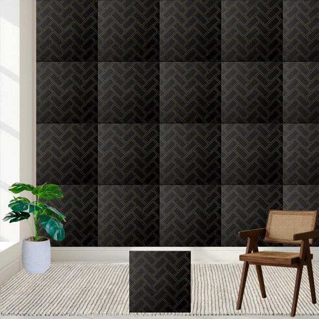 Black and Gold Herringbone Tile (Black and Gold Herringbone Tile)