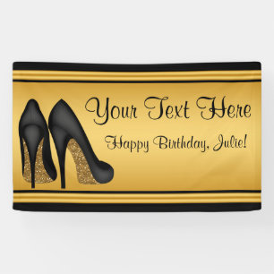 Black and Gold High Heel Shoe Birthday Party Banner