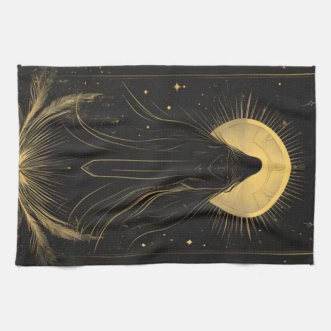 Black and Gold High Priestess Mystical Apron Kitchen Towel (Horizontal)