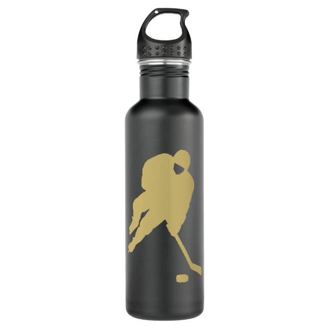 BLACK AND GOLD HOCKEY 710 ML WATER BOTTLE (Front)