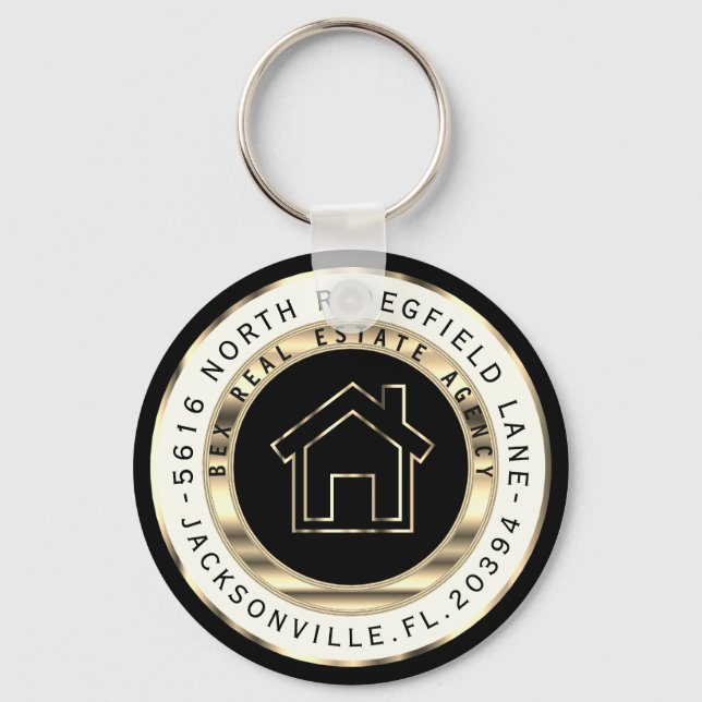 Black and Gold Home - Realtor Custom Keychain (Front)