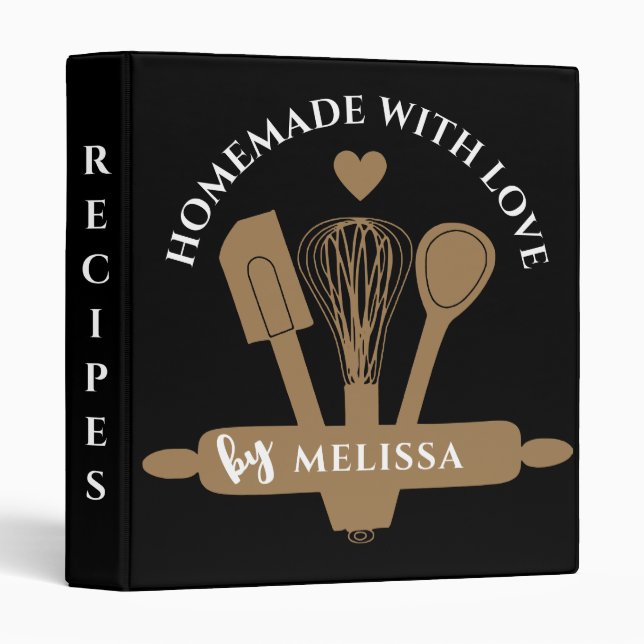 Black And Gold Homemade With Love Recipes Cookbook Binder (Front/Spine)