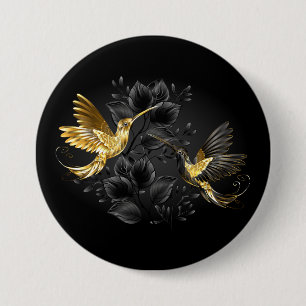 Black and Gold Hummingbird 3 Inch Round Button