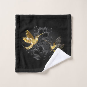 Black and Gold Hummingbird Bath Towel Set