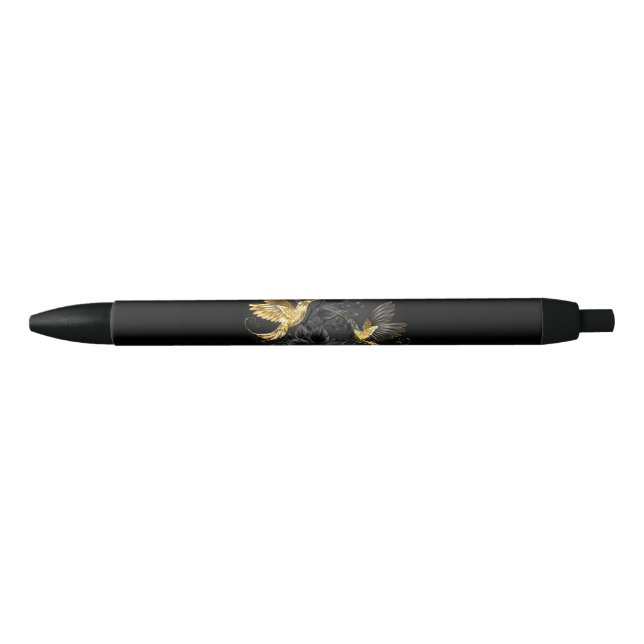 Black and Gold Hummingbird Black Ink Pen (Front)