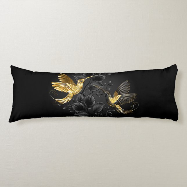 Black and Gold Hummingbird Body Pillow (Front)