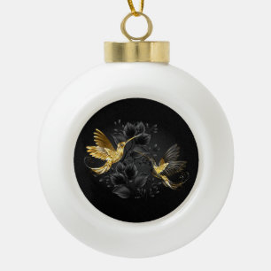 Black and Gold Hummingbird Ceramic Ball Christmas Ornament