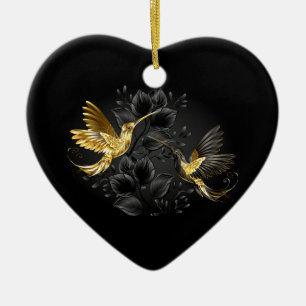 Black and Gold Hummingbird Ceramic Ornament