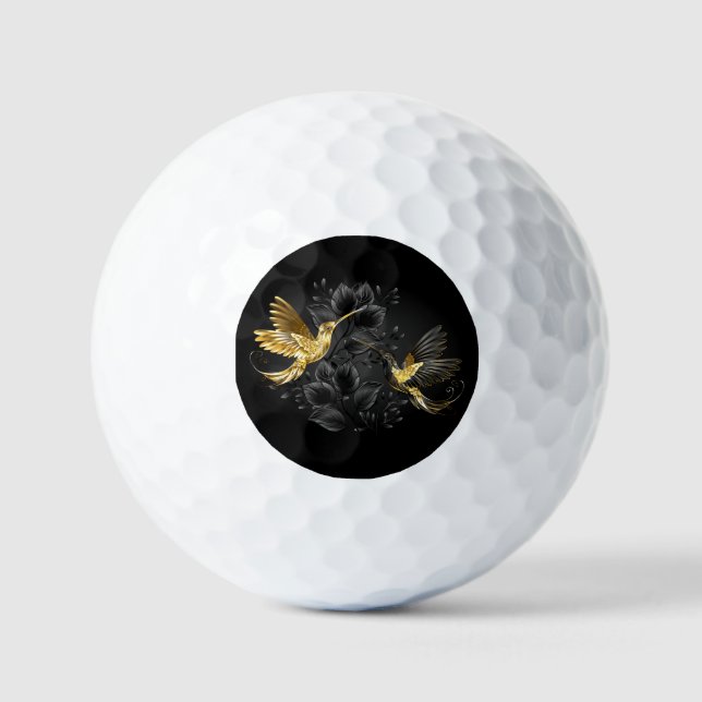 Black and Gold Hummingbird Golf Balls (Front)