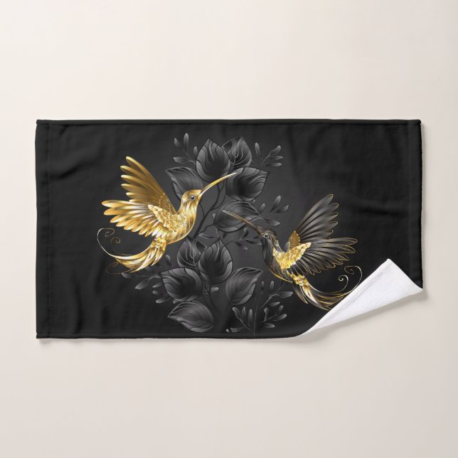 Black and Gold Hummingbird Hand Towel (Hand Towel)