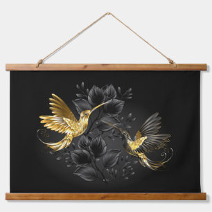 Black and Gold Hummingbird Hanging Tapestry