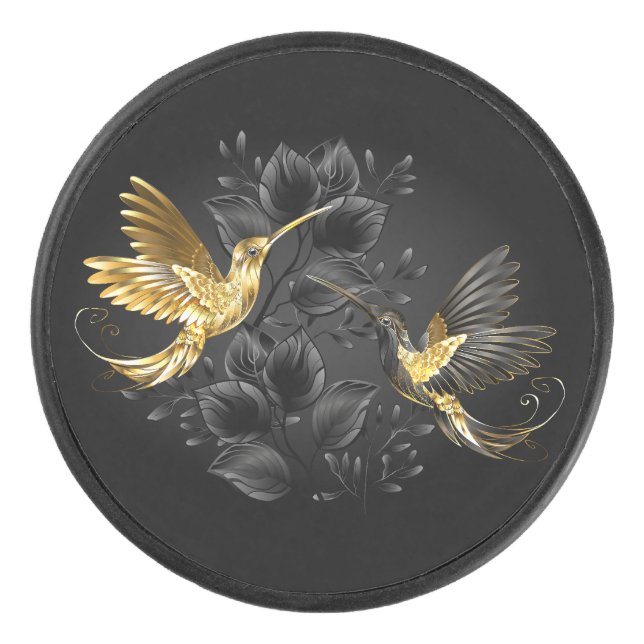 Black and Gold Hummingbird Hockey Puck (Front)