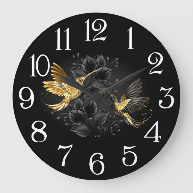 Black and Gold Hummingbird Large Clock (Front)
